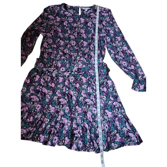 & Other Stories Belted Cottage Floral Ruffle Mini Dress Women's Size 12 Purple - Picture 8 of 8